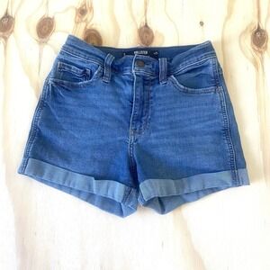 Hollister Jean Shorts Size 0 W25 Womens High Rise 10"Short 3" Blue Denim Stretch